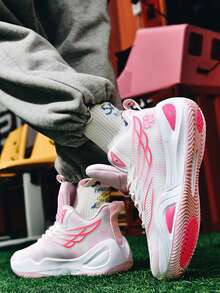 1 Pair White-Pink Gradient Dreamy Basketball Shoes, Sports Running Shoes With Shock Absorption, Soft Bounce, Breathable And Comfortable, Couple Style, Pink Youthful - White Powder - View 8