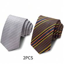 AlanKing 2pcs Men's Tie Set, Ideal For Wedding, Business Suit, Perfect Gift Choice - Color Mixing - View 11