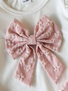 2pcs/Set Baby Girl Sweet Large Bow 3D Flower Ruffle Flutter Sleeve Long Sleeve Regular Top And Skort Set, Daily Back To School Autumn Outfit - Pink - View 5