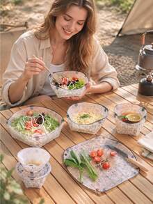 Set Peralatan Makan Lipat Ultra Ringan untuk Luar Ruangan, 4 Buah, Mangkuk Portabel, Piring, Kertas Saringan Kopi, Corong, Gelas Air, Peralatan Makan Kombinasi Multifungsi - Peralatan makan luar ruangan - View 1