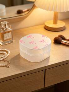 Cute Pink Bow Pattern Round Storage Box - Portable Makeup Pad And Cleaning Product Storage Box, Sealed Travel Design, Suitable For Brushes, Balls, Beads, Etc., Bathroom And Vanity Storage, Makeup Remover Storage Box, Smooth Surface, Transparent Storage Box, Dorm Essential, Makeup Organizer Tool, DIY Essential, Gift For Family And Friends, Back To School Essential - Multicolor - View 6