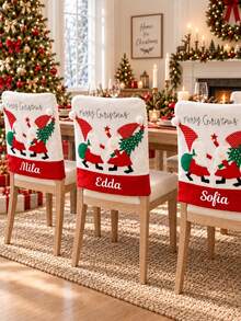 1PC Christmas Gnome Custom Embroidered Chair Slipcover, Personalized Decor Chair Cover With Custom Text Feature And Gnome Applique Detail, Home Ornament For Christmas, Nice Holiday Gift For Relatives - Multicolor - View 8