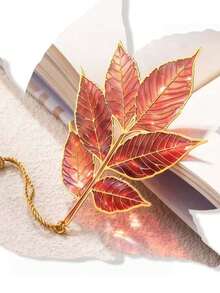 1pc Metal Leaf Bookmark, Creative Ginkgo Leaf Maple Leaf Four-Leaf Clover Artistic Vintage Style Book, Retro Bookmark, Translucent Leaf Plant Bookmark, Page Clip Gift Bookmark - Multicolor - View 4