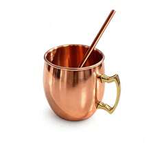 100% Pure Copper Mug, Solid Copper Drinking Cup With Handle, Suitable For Cold And Hot Drinks, Coffee, Tea And Cocktails, Perfect For Home, Office Or Bar Use, Great Gift Choice, Cup + Straw - Multicolor - View 7