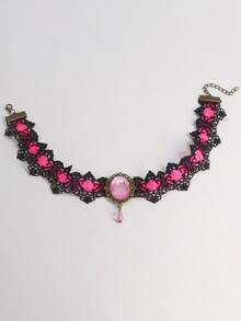 1pc Women's Crown Rhinestone Lace Choker Necklace, Short Collar Chain With Design Sense - Necklace - View 5