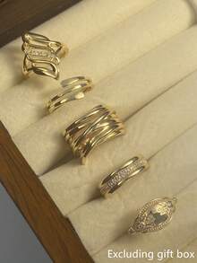 5pcs/Set Vintage Cubic Zirconia Rings, Women's Wedding Anniversary Gift (Gift Box Not Included) - 1# - View 6