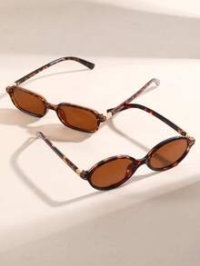 2 Pairs Women's Vintage PC Fashion Glasses Set, Street Style Personalized Design Suitable For Outdoor Beach Vacation And Street Photography - 2 Pieces (Tofu Tea + Leopard Print Tea) - View 2
