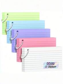 One Pack Of 3x5 Inch Colored Index Cards (With A Metal Ring), Featuring 5 Different Colors (50 Cards Per Color); These Portable Study Cards Are Perfect For School Notes And Back-To-School Supplies. - Random Color and Style - View 12