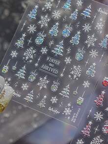 1張冬季雪花閃亮水晶球美甲貼紙 蝴蝶結聖誕樹閃爍星光黏貼式美甲飾品 指尖美甲貼花美甲貼紙 - 彩色 - 查看 1