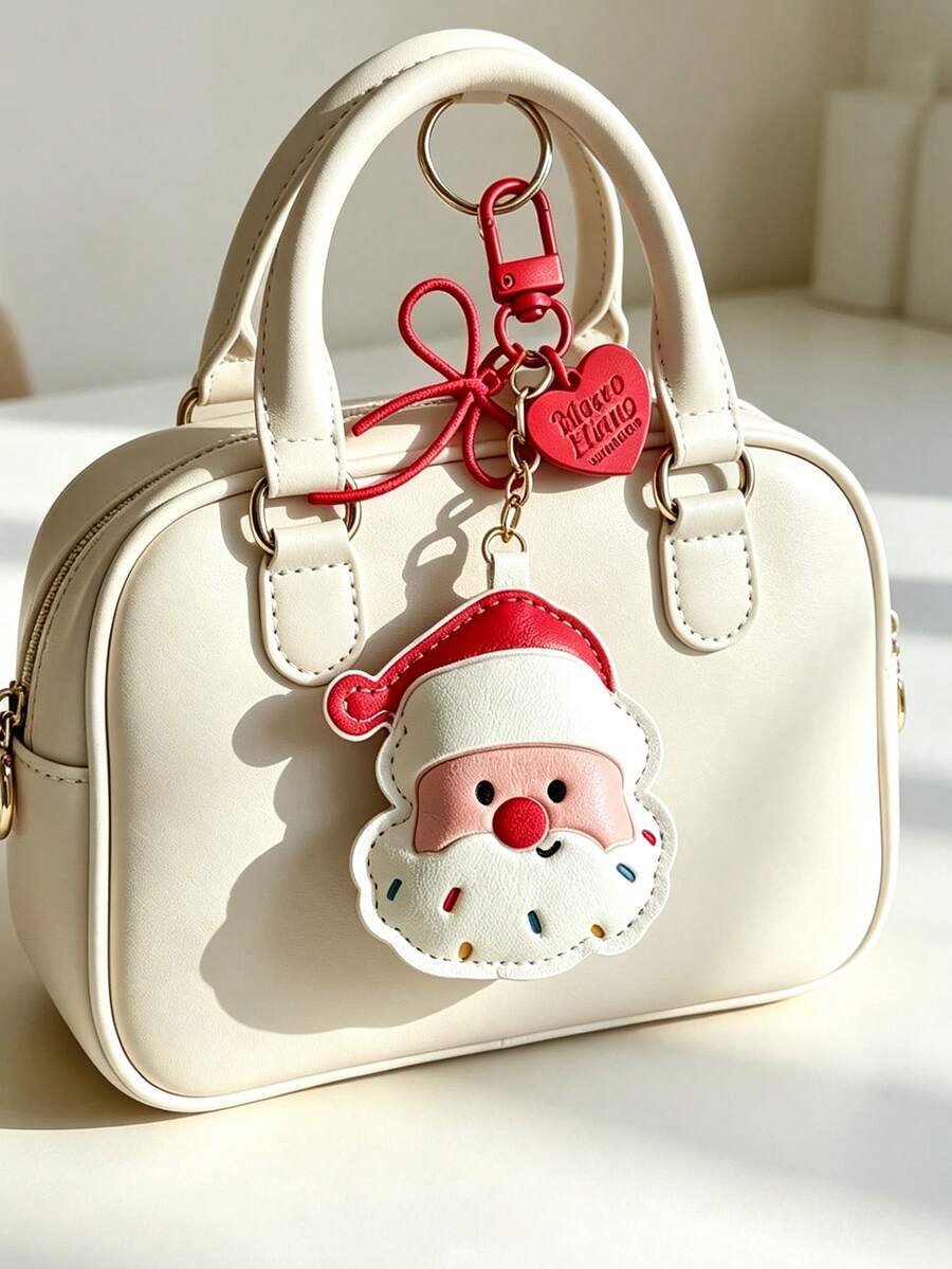 Christmas Tree & Santa Claus PU Leather Keychain, Cute Cartoon Christmas Element Bag Charm, Red Bow & Heart Pendant Decoration, Women's Key Chain, Creative Christmas Small Gift For Classmates & Friends Holiday Keepsake - Multicolor - View 1