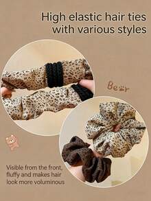 1/2pcs Oversized Leopard Print Hair Scrunchies, Elastic Rubber Hair Clips, Cute Hair Accessories For Bun And Ponytail - Multicolor - View 7