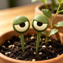 2pcs Funny Grumpy Face Potted Plant Eyes Decor, 3D Embossed Plant Stakes, Miniature Garden Sculpture, Quirky Flower Pot Decoration - Green - View 6