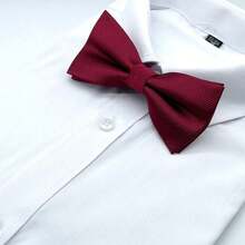 1pc Men's Solid Color Striped Double Layer Bow Tie, Business Bow Tie, Wedding Banquet Burgundy Bow Tie, Men's Gift - Red - View 3