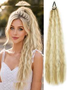 24Inch Synthetic Long Curly Ponytail With Elastic Hair Rope Hair Extensions Fashionable Daily Use Party Hair Accessories Synthetic Long Soft-Touch Fake HairPieces Ponytail Extensions Corn Curly High Temperature Fiber Hair Extension For Women Daily - Multicolor - View 14