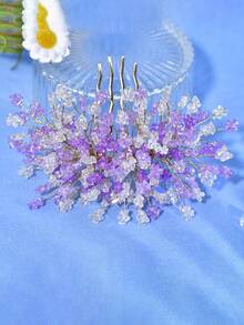 1Pc Exquisite Crystal Beaded Hair Comb Luxury Women Hair Accessory For Wedding Bridal Festival Gathering Vacation Celebration Gift Daily Wear - Purple - View 5