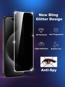 1片全螢幕防窺銀色閃粉邊框螢幕保護貼，相容 iPhone 6S 至 18 系列，適用 14 6.1"/Phone 13/Phone 13 Pro 6.1/15/15 Pro Max/Phone 16/Phone 16 Pro/Phone 16 Pro Max/ 17/ 17 Pro/ 17 Pro Max/AIR/ 18 Pro/ 18 Pro Max - 黑色 - 查看 32