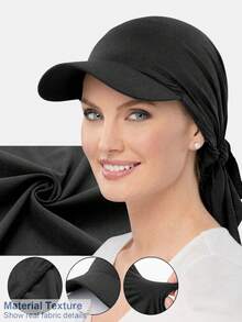 1pc Women's Duck Bill Brim Hat With Ties, Baseball Cap With Ribbon, Sun Hat Suitable For Daily Use, Polyester Material, Outdoor Wear - Black - View 10