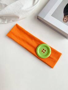 1pc Y2K Sweet Cool Style Colorful Large Button Wide Elastic Headband, Multi-Color Solid Fabric Hair Band, Sweet Cool Girl Street Style Personalized Fashion Versatile Hair Tie - Multicolor - View 8