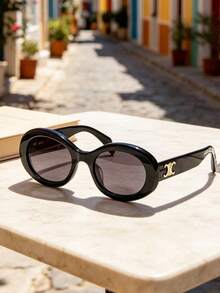 Celine Black Oval Frame Women's Glasses, UV Protection, Fashion Beach Summer Style - Black - View 4
