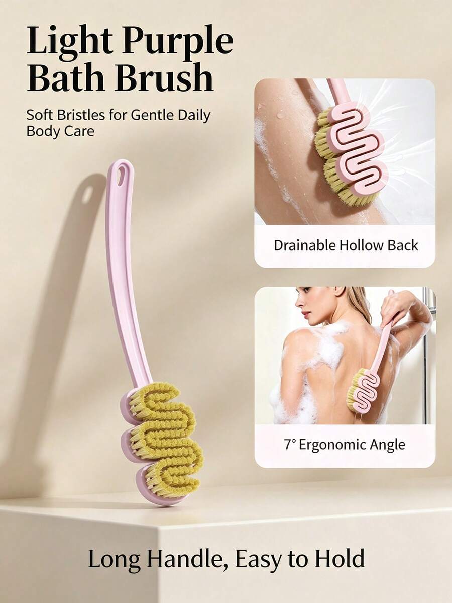 Long Handle Soft Bristle Bath Brush, S-Shaped Hollow Shower Body Scrubber For Back Exfoliating, Hanging Design Bathroom Cleaning Brush - Multicolor - View 1
