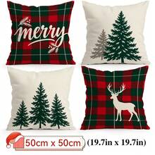 4pcs/1pc Christmas Plaid Christmas Tree Pattern Pillow Case Without Insert, Single-Sided Printed Pillow Case, Suitable For Living Room Bedroom Home Decor, All-Season Pillow Case - Multicolor - View 14