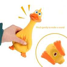 1pc Random Color Dog Toy Chicken Squeaker - Durable Rubber Duck Chew Toy, Makes Loud Sound, Bite-Resistant, Great For Cleaning Teeth, Fun Game For All Dog Breeds, Pet Toy, No Battery Required - Multicolor - View 3