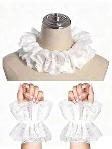 Women's Fake Collar And Cuff Set, High-End Lace Bow Tie Clothing Accessory - White - View 10