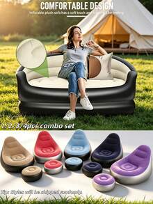1/2/3/4pcs Camping Essential Inflatable Sofa Bed Combo Set, Can Be Used As Inflatable Mattress, Portable Foldable Comfortable Outdoor Gear For Summer, Suitable For Park, Beach And Home, Holiday Essential, Ideal Gift For Mother's Day, Father's Day And Back To School Season (Random Style) - Multicolor - View 2