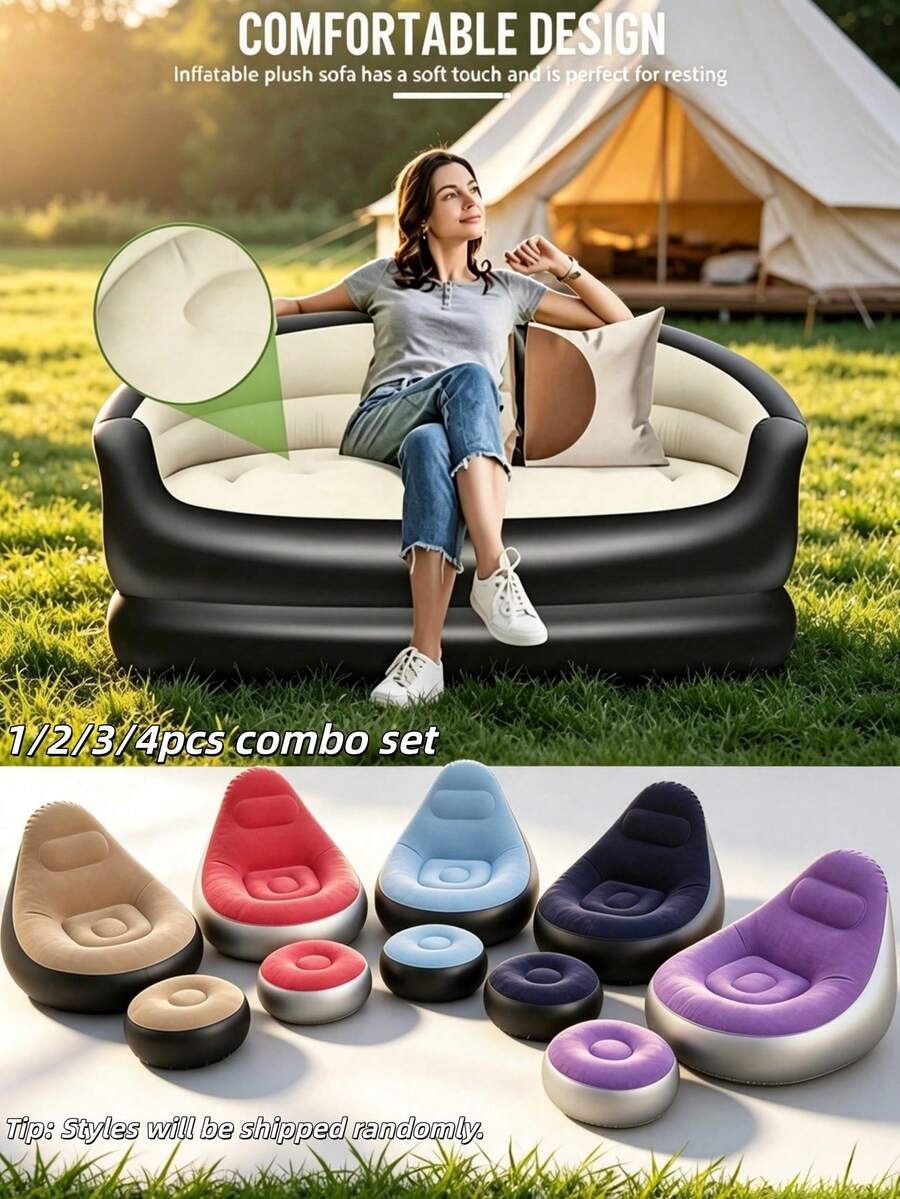 1/2/3/4pcs Camping Essential Inflatable Sofa Bed Combo Set, Can Be Used As Inflatable Mattress, Portable Foldable Comfortable Outdoor Gear For Summer, Suitable For Park, Beach And Home, Holiday Essential, Ideal Gift For Mother's Day, Father's Day And Back To School Season (Random Style)