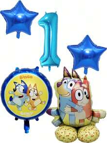 MASSDI Set Balon Foil Bertema Kartun Bluey, Bentuk Karakter Bulat, Bintang, dan Angka, Berbagai Ukuran 30/25,5/18 Inci (76,2/65/45,7 cm), Tepi Halus, Mudah Ditiup & Dipajang, Ideal untuk Dekorasi Tempat Perayaan Ulang Tahun, Hadiah Kreatif, Souvenir Pesta - Berbagai gaya - View 4