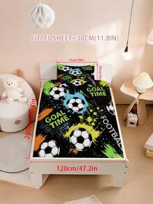 2/3pcs Soccer Goal Timer Fitted Sheet Set, Soccer Print Bed Cover, Deep Pocket Mattress Protector With Pillowcases, Sports Fan Theme Children & Teen Bedroom Decor Mattress Cover - Multicolor - View 15
