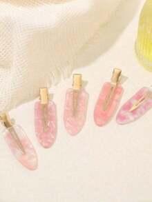 5pcs Minimalist Seamless Hair Clips Suitable For Daily Wear - Pink - View 3