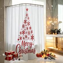 1pc Christmas Tree Shower Curtain, Vintage Design, Waterproof Bath Curtain, Suitable For Bathtub Partition, Bathroom Decor And Bathroom Accessories, Home Decor Gift, Includes 12 Hooks - Multicolor - View 4