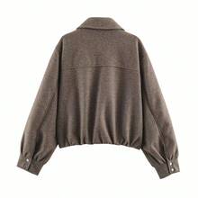 Women's Autumn Vintage Lapel Drop Shoulder Zipper Flight Jacket - Mocha Brown - View 3