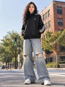 Adidas Women's Jacket/Coat FIREBIRD TT Comfortable Minimalist Daily Casual Commute Jacket KD2894 - Black/white - View 1