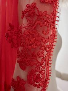 1 Pc Red Wedding Veil Lace Fingertip Length Bridal Veil With Comb For Theme Wedding Halloween Costumes - Multicolor - View 7
