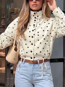 Jaket Tipis Wanita Motif Polkadot Kecil Bergaya Vintage - Aprikot - View 4