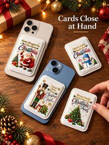 New Christmas Phone Back Card Holder, Magnetic Phone Card Wallet/Pouch Compatible With Magnetic Phones And Phone Cases, Slim Faux Leather Material Phone Back Card Holder With RFID Anti-Theft Function And Push-Out Card Slot Design, Lightweight Wallet Alternative, Suitable For Travel, Shopping And Daily Carry, Essential For Christmas Travel, Perfect Gift For Family And Friends, Christmas Gift - Multicolor - View 8
