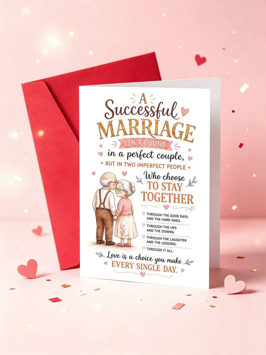 1pc Romantic Anniversary Greeting Card With Envelope, Sweet Love Message For Husband Wife Couples, For Wedding Celebration, Valentine's Day, Romantic Gift For Spouse, Blank Inside - View 1