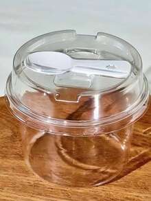 100pcs/50pcsClear PET Plastic Dessert Cups With Lid & Attached Spoon, Disposable Transparent Pudding Yogurt Container, Overnight Oats Fruit Salad Bowl For Bakery, Party & Homemade Dessert.Random Stickers - Transparent - View 1