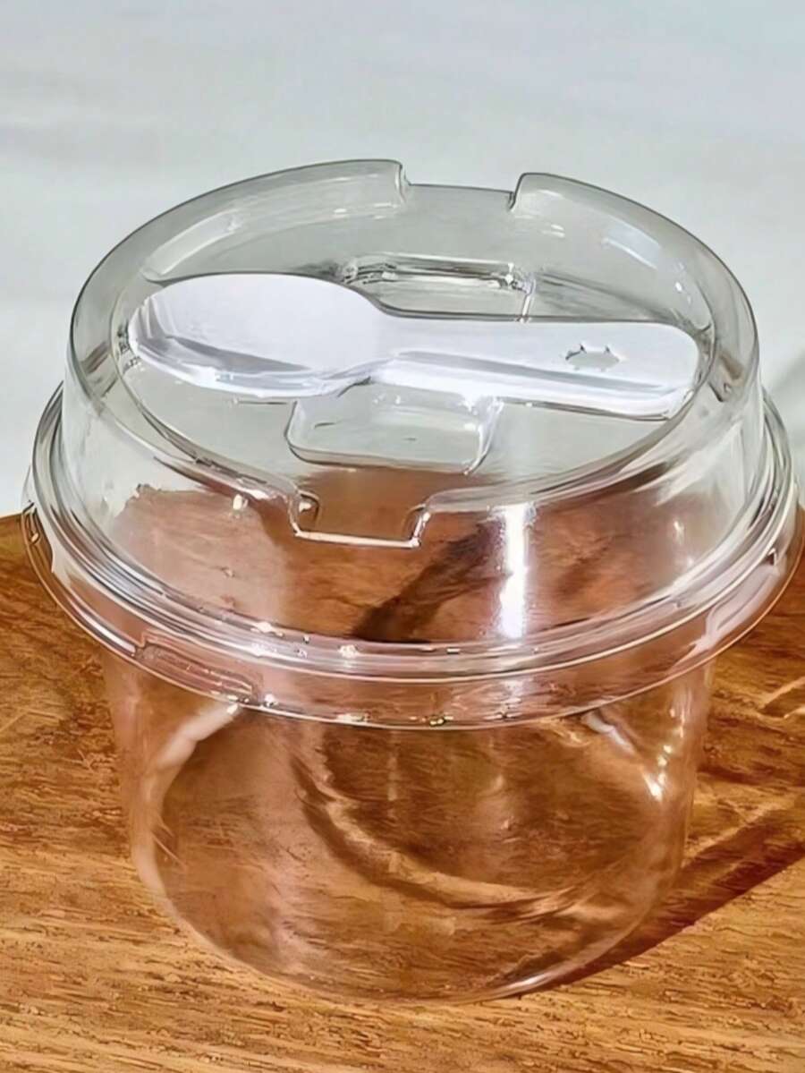100pcs/50pcsClear PET Plastic Dessert Cups With Lid & Attached Spoon, Disposable Transparent Pudding Yogurt Container, Overnight Oats Fruit Salad Bowl For Bakery, Party & Homemade Dessert.Random Stickers - Transparent - View 1