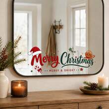 1pc 18.9X7.09 Inch Merry Christmas Mirror Wall Decal, Santa Hat, Gingerbread Man, Candy Cane, Stars, Merry Christmas Letters, Self-Adhesive Vinyl Sticker, Suitable For Mirror Glass Home Holiday Decoration - Multicolor - View 1