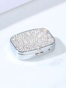 Sparkly Rhinestone Mini Jewelry Box With Mirror,2 Compartment Mini Portable Pill Box,Portable Travel Jewellery Storage Case,Ring Earring Storage Box For Women,Fits In Wallet Or Pocket,Suitable For Travel,School,Gifting,Holiday Gifts, Birthday Gifts - Multicolor - View 13