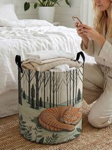 1pc Storage Basket, Laundry Basket, Washing Basket, Storage Bin, Cat Print Design, Handle Storage Basket, Foldable Multi-Purpose Storage Box, Suitable For Clothing, Jewelry, Toys And Other Daily Storage - Multicolor - View 2