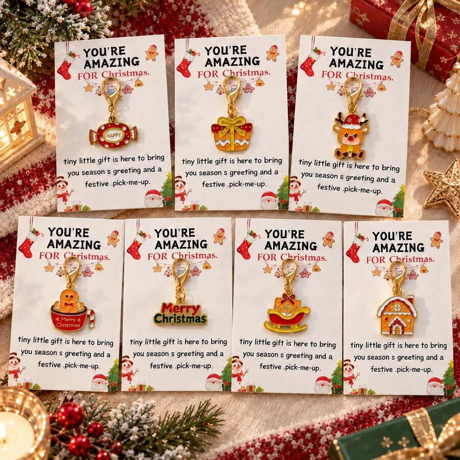 1pc/Multi-Pcs Unisex Christmas Element Reindeer House Gift Candy Cute Pendant With Blessing Card Accessory, Christmas Gift Bag Charm, Wallet Accessory - Multicolor - View 1