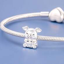 1pc Cute Animal Charm Bead Pendant, Sheep Rabbit Cat Cow Pig Large Hole Bead Fit European Style Bracelet, DIY Jewelry Making Gift For Women - Silver - View 9