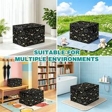 1pc 2DFat. Thickened Foldable Zipper Storage Box, Black Gold Sun Moon Star Print Design, Can Store Clothes, Bedding, Nail Tools, Holiday Items, Suitable For Under Bed, Book Organization, Car Trunk Storage, Cosmetics, Hair Styling Tools, Office, Home Organization, Blankets, Daily Small Items Large Capacity Storage, Wardrobe Placement And Moving Packing, Zipper Closure Secure Reinforced Handle Durable - Multi-color - View 5