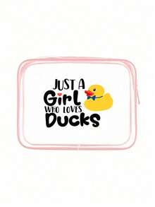 Cute Duck Pattern Waterproof PVC Makeup Bag, Printed With "Just A Girl Who Loves Ducks" Design, Yellow And White Duck Pattern, Lightweight And Sun-Resistant, Suitable For Women And Men, Summer Essential Toiletry Bag, Travel Toiletry Bag, Large Capacity Packing Bag, Suitable For Vacation And Travel, Perfect Gift For Duck Lovers - Multicolor - View 15
