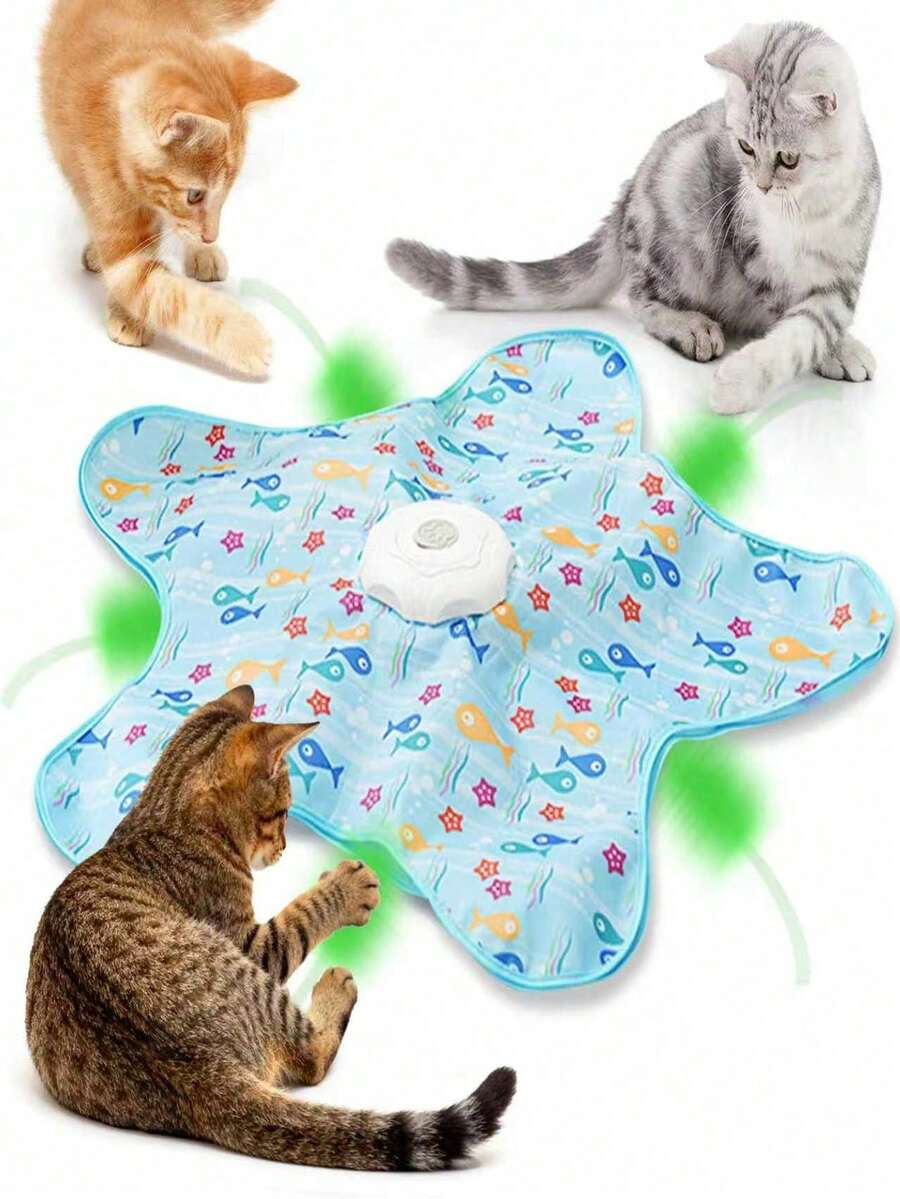 Interactive Electric Cat Toy, USB Rechargeable, Suitable For All Cats To Play - Hide And Seek Game, Durable Plastic Material, Indoor Play - Suitable For Kittens And Adult Cats, Pet Entertainment, Sturdy Structure, Automatic Cat Toy, Artificial Feathers. - View 1