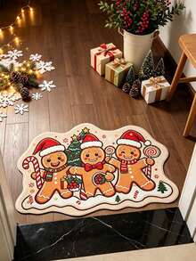 1pc Christmas Cute Gingerbread Man Pattern Semi-Circular Welcome Doormat, Soft Comfortable Fabric Thick With Good Foot Feel Easy To Clean Washable, Foldable Easy Care Carpet Mat, Suitable For Indoor Doormat, Small Rug, Carpet, Mat, Outdoor Doormat, Kitchen Rug, Home Decor, Front Door Mat, Area Rug, Outdoor Mat, Christmas Home Decor Carpet, Christmas Holiday Gift - Multicolor - View 1